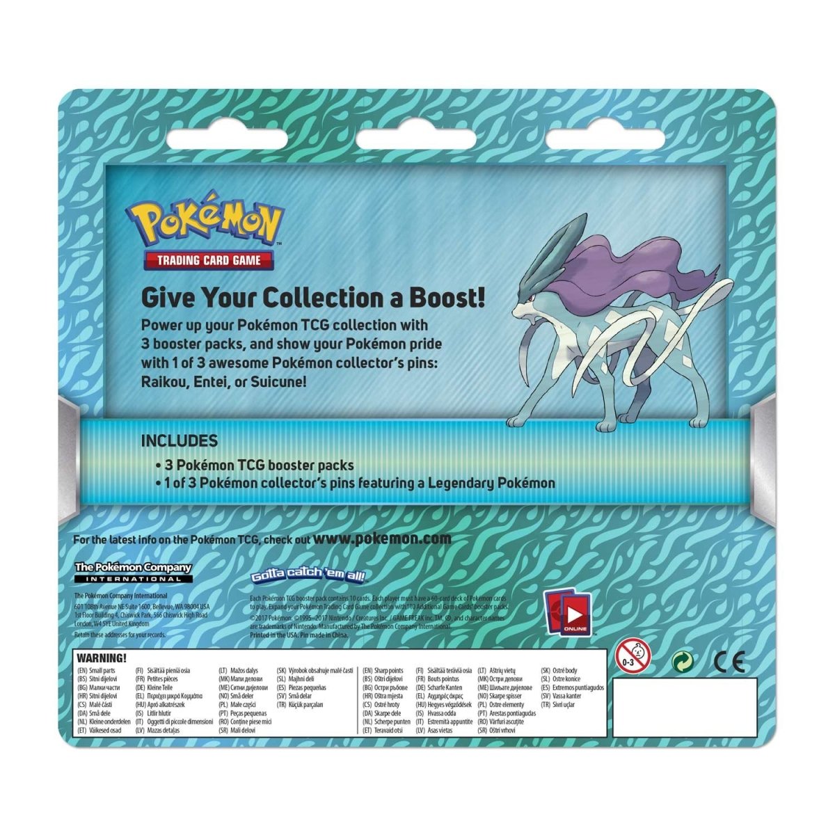 Pokemon - 3-Pack Blister & Suicune Collector's Pin